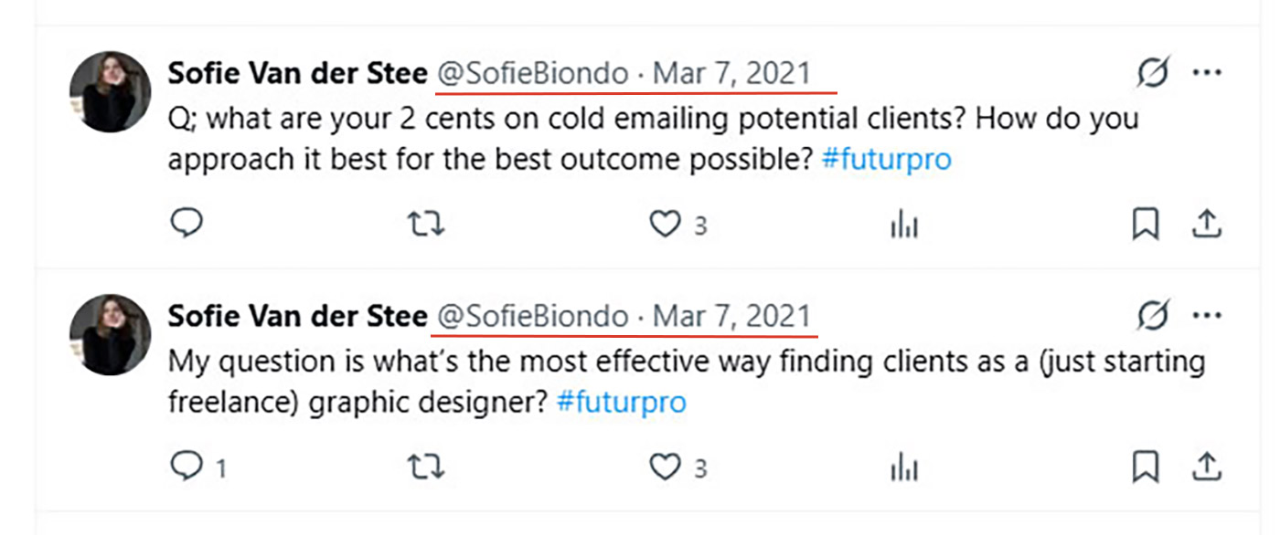 Sofie Van der Stee using a name similar to an established design studio to find new clients.